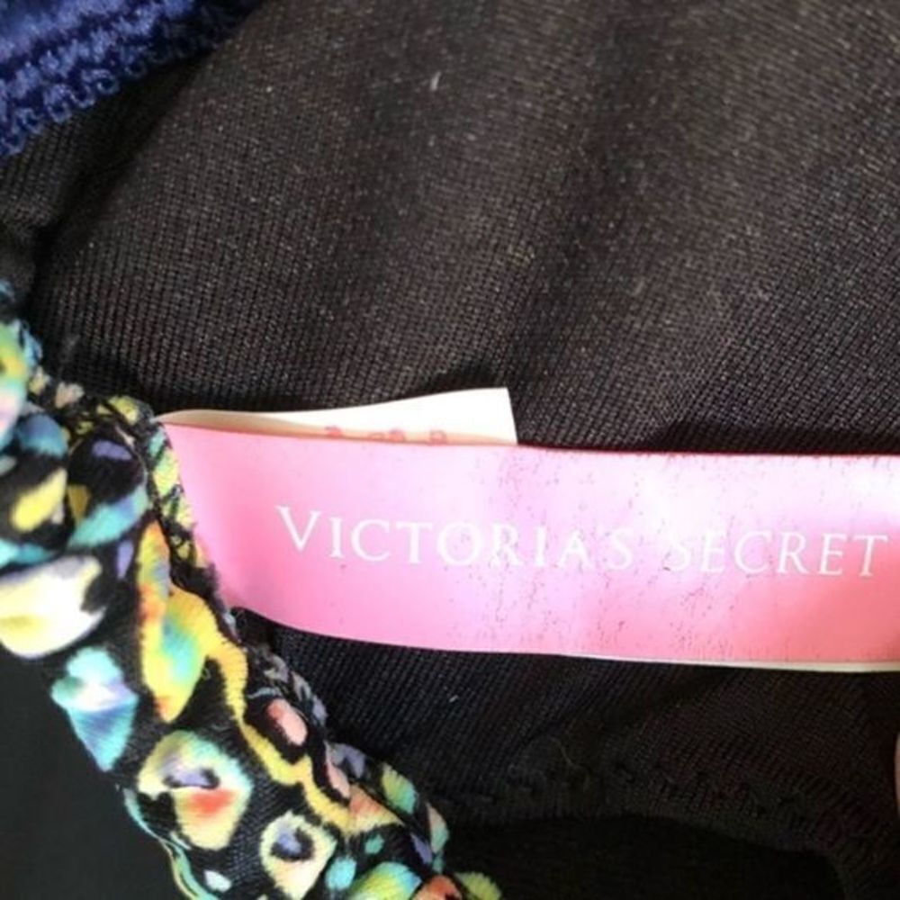Victoria’s Secret navy blue multi color triangle top with tassel ties small - Picture 3 of 7